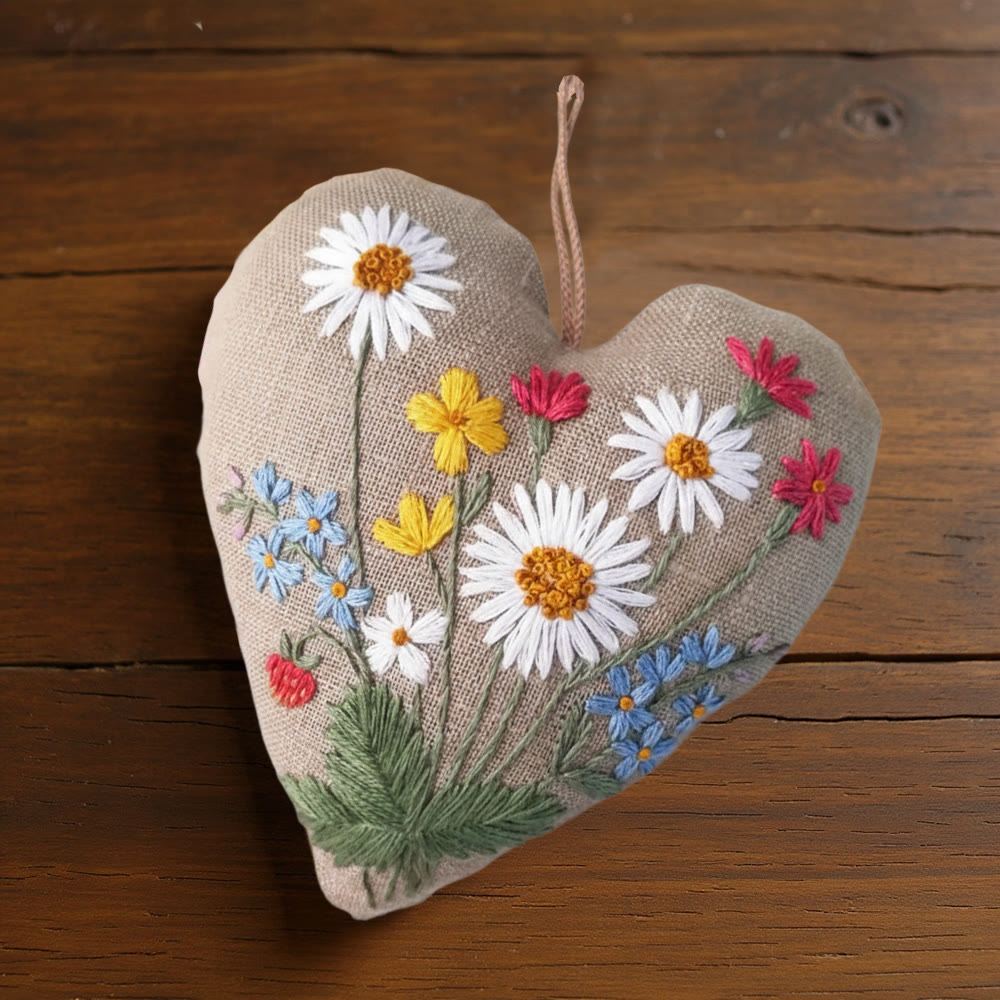 Rubbyoo Heart Embroidery Kit - Daisy Wildflower With Strawberry Motif | Beginner-easy Diy | Delightful Gifting Option - image 9