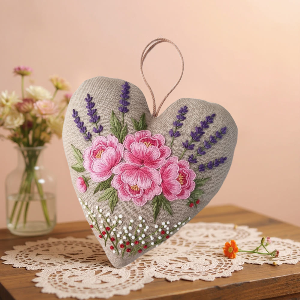 Rubbyoo Heart Embroidery Kit - Pink Peony With Lavender Accent | Exquisite Handmade Craft | Elegant Gifting Pick - image 2