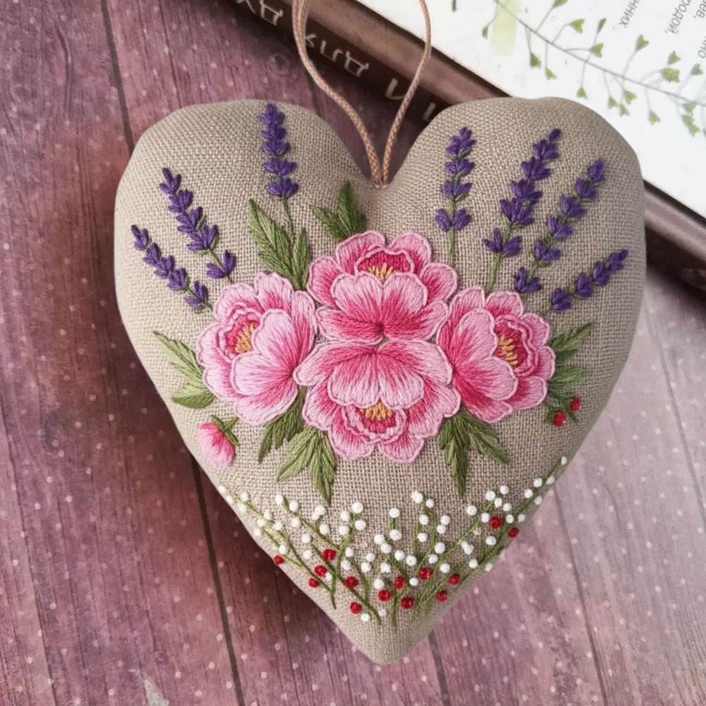 Rubbyoo Heart Embroidery Kit - Pink Peony With Lavender Accent | Exquisite Handmade Craft | Elegant Gifting Pick - 6 inches hoop kit - image 1