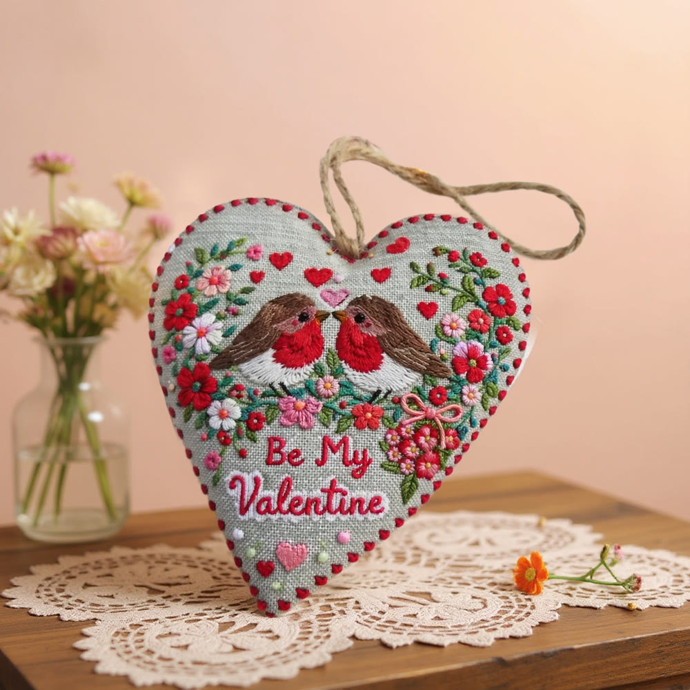 Rubbyoo Heart Embroidery Kit - Twin Robin With Lettering | Romantic Handstitched Diy | Sweet Valentine Gifting Choice - image 2