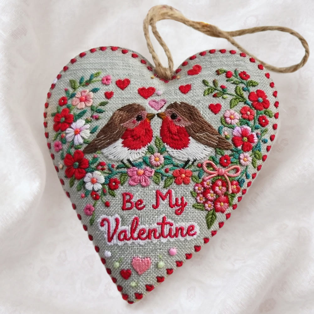 Rubbyoo Heart Embroidery Kit - Twin Robin With Lettering | Romantic Handstitched Diy | Sweet Valentine Gifting Choice - image 3
