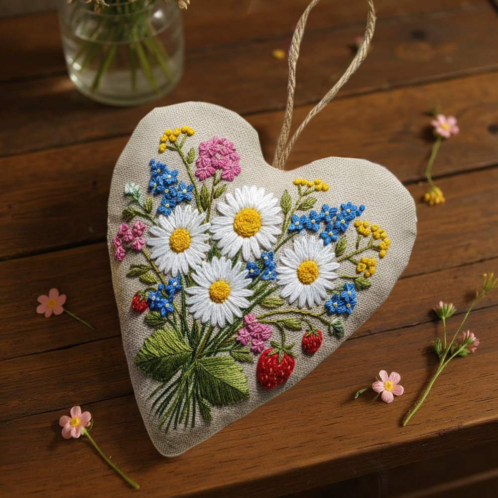 Rubbyoo Heart Embroidery Kit - Daisy Hydrangea With Strawberry Detail | Fresh Handmade Diy | Cheerful Gifting Selection - image 2