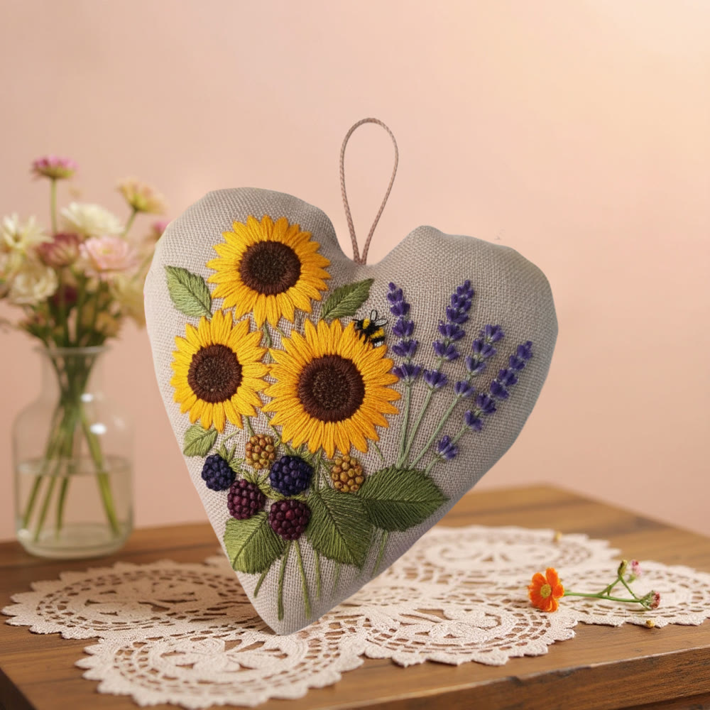 Rubbyoo Heart Embroidery Kit - Sunflower Lavender | Vibrant Handstitched Craft | Bright Home Decor Adornment - image 3