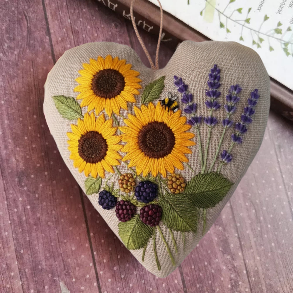 Rubbyoo Heart Embroidery Kit - Sunflower Lavender | Vibrant Handstitched Craft | Bright Home Decor Adornment - 6 inches hoop kit - image 1