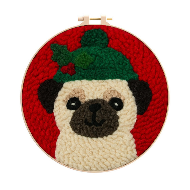 Charming Pug Punch Needle Kit – Fun Handcraft | Ideal Holiday Gift - 8 inch Hoop Kit - image 1