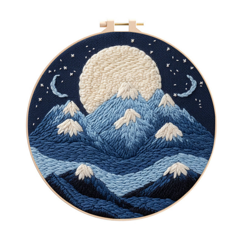Moonlit Mountain Range Punch Needle Kit – Novice-friendly Diy | Elegant Wall Decor - 8 inch Hoop Kit - image 1