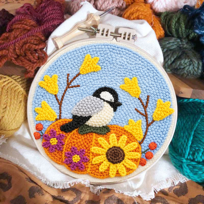 Autumn Pumpkin Bird Punch Needle Kit – Novice-friendly Diy | Seasonal Decor Accent - image 2