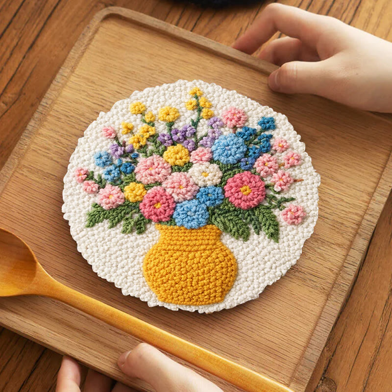 Vibrant Floral Bouquet Punch Needle Kit – Exquisite Handcraft | Perfect Gift For Plant Lovers - 5 inch Coaster Kit - image 4