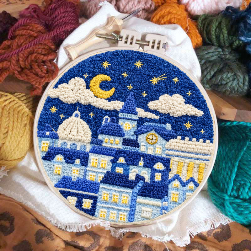 Starry Night Townscape Punch Needle Kit – Fun Handcraft Diy | Cozy Home Decor - image 2