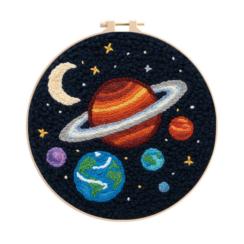 Solar System Planets Punch Needle Kit - Educational Handcraft Project | Fascinating Wall Display Option - 8 inch Hoop Kit - image 1