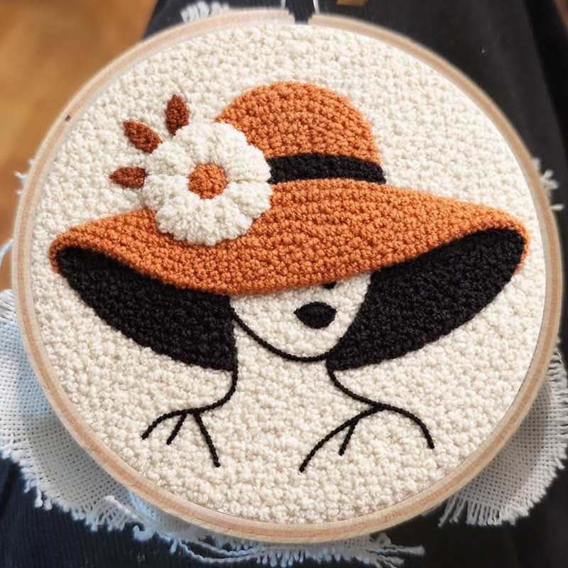 Floral Hat Lady Silhouette Punch Needle Kit - Fun Handcraft Option | Beginner Friendly Home Accent Pick - image 3