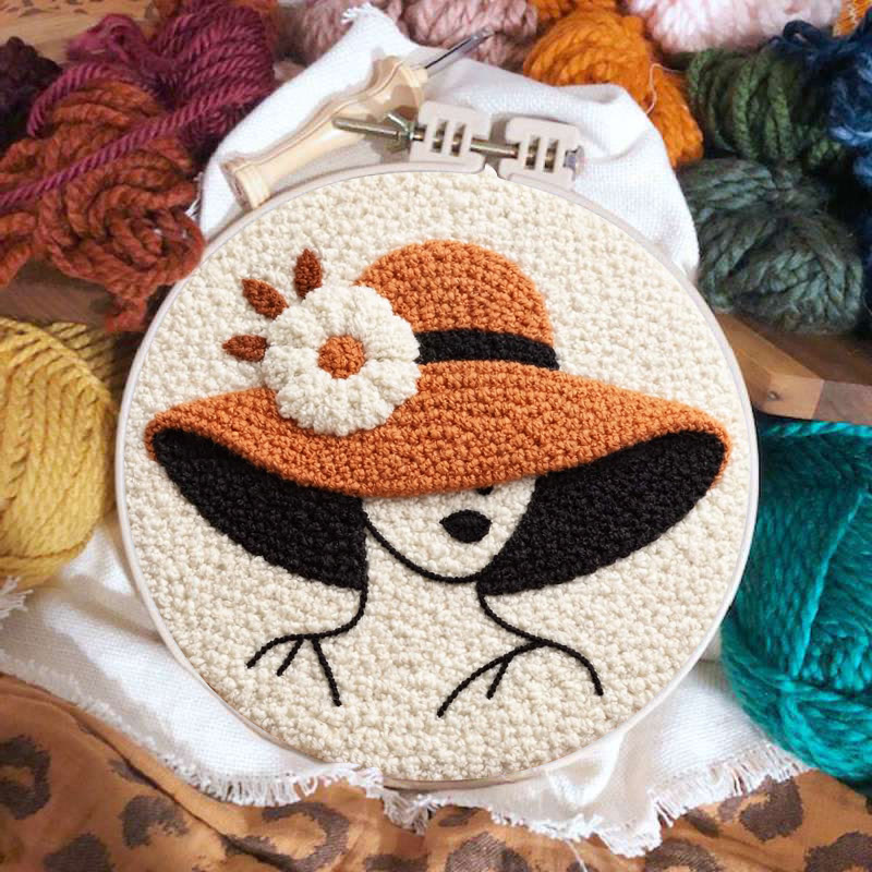 Floral Hat Lady Silhouette Punch Needle Kit - Fun Handcraft Option | Beginner Friendly Home Accent Pick - image 2