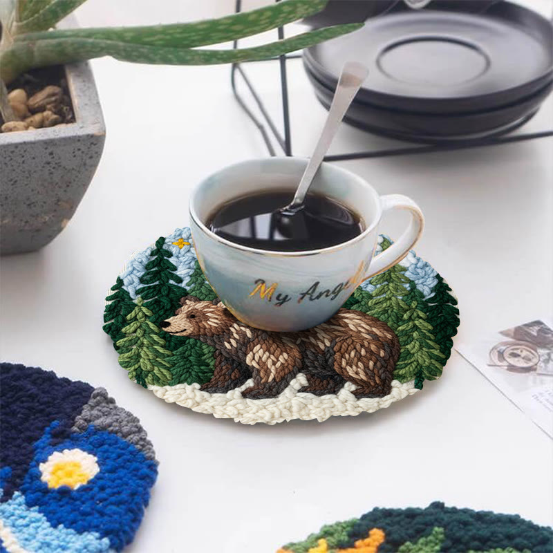 Moonlit Forest Brown Bear Punch Needle Kit - Easy DIY Project | Nature Themed Home Display Item - image 5