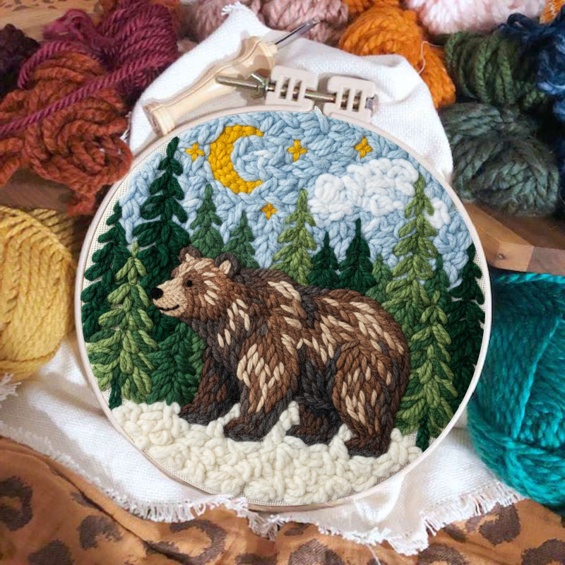 Moonlit Forest Brown Bear Punch Needle Kit - Easy DIY Project | Nature Themed Home Display Item - image 6