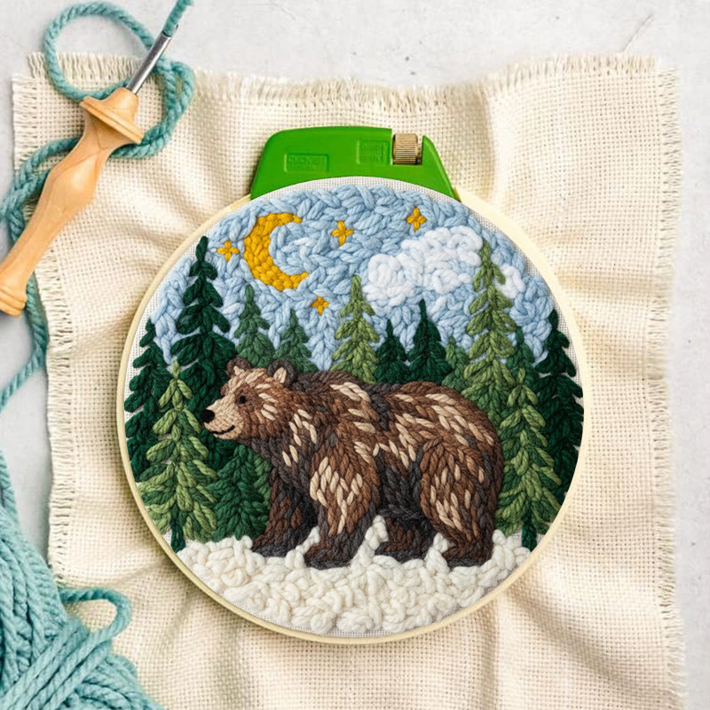 Moonlit Forest Brown Bear Punch Needle Kit - Easy DIY Project | Nature Themed Home Display Item - image 2