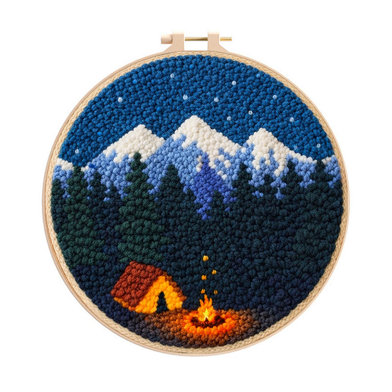 Mountain Campfire Punch Needle Kit - Leisure Handcraft Experience | Cozy Home Matching Piece - 8 inch Hoop Kit - image 1