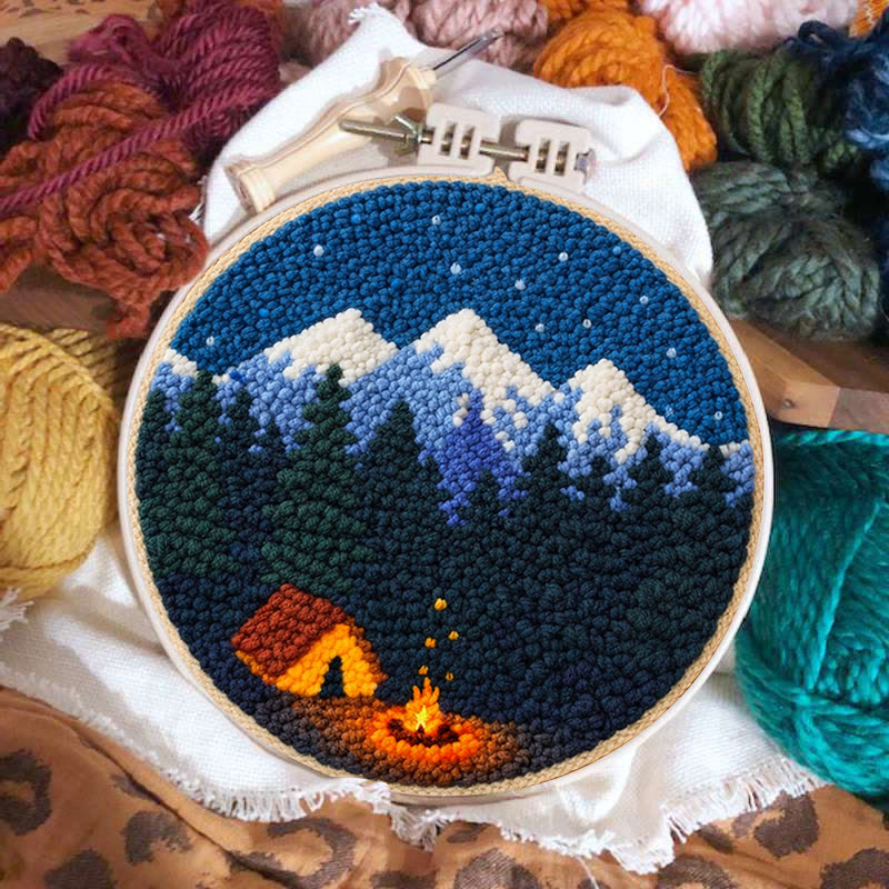 Mountain Campfire Punch Needle Kit - Leisure Handcraft Experience | Cozy Home Matching Piece - image 2