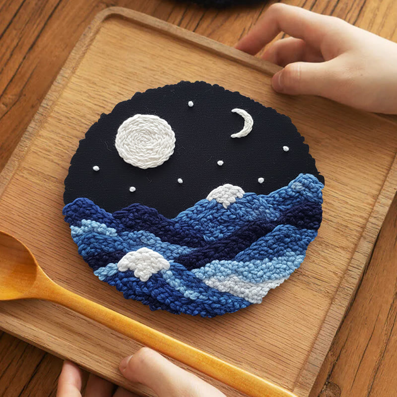 Lunar Wave Mountain Range Punch Needle Kit - Peaceful Handcraft Choice | Bedroom Vibe Enhancer - 5 inch Coaster Kit - image 4