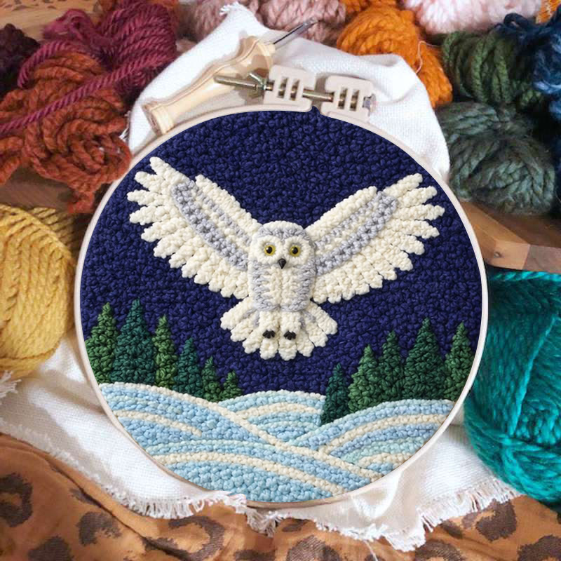 Snowy Night Owl Punch Needle Kit - Magical Handcraft Creation Whimsical | Home Styling Piece - image 2