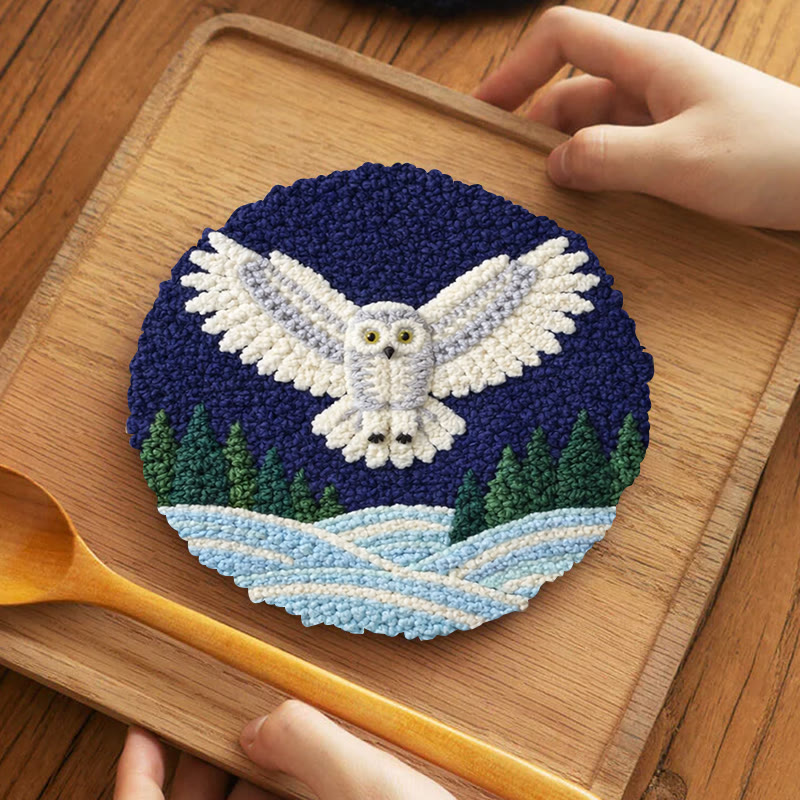 Snowy Night Owl Punch Needle Kit - Magical Handcraft Creation Whimsical | Home Styling Piece - 5 inch Coaster Kit - image 4