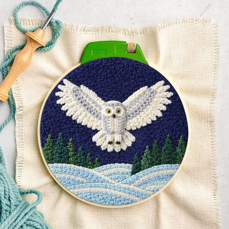 Snowy Night Owl Punch Needle Kit - Magical Handcraft Creation Whimsical | Home Styling Piece - image 3