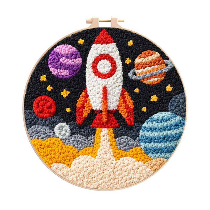 Space Rocket Adventure Punch Needle Kit - Playful Handcraft Experience | Creative Bedroom Styling Pick - 8 inch Hoop Kit - image 1
