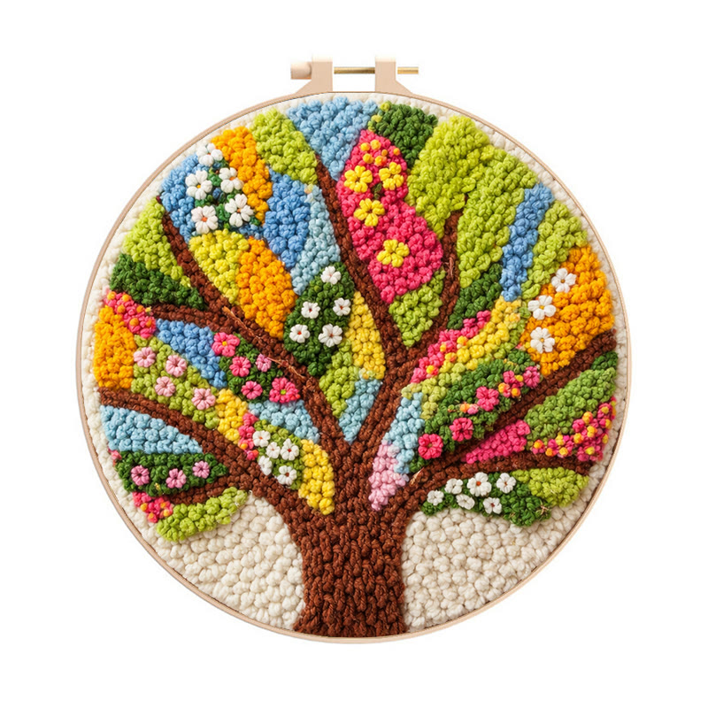 Vibrant Life Tree Punch Needle Kit - Top Gifting Choice | Charming Home Accent - 8 inch Hoop Kit - image 1