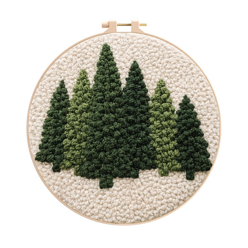 Evergreen Pine Forest Punch Needle Kit - Beginner Friendly DIY | Easy Craft Activity - 8 inch Hoop Kit - image 1