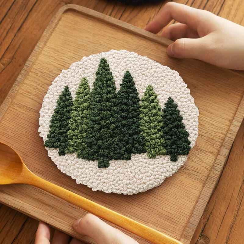 Evergreen Pine Forest Punch Needle Kit - Beginner Friendly DIY | Easy Craft Activity - 5 inch Coaster Kit - image 4