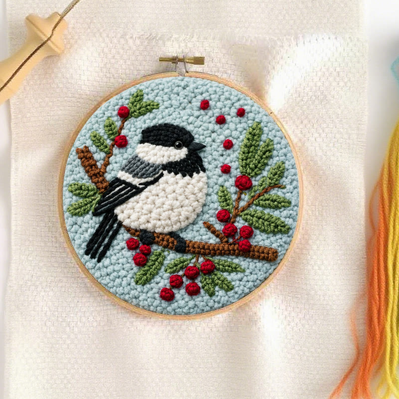 Winter Berry Chickadee Punch Needle Kit - Thoughtful Gift For Her | Adorable Home Decor Piece - image 3