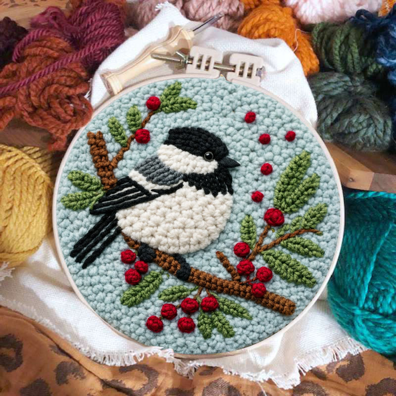 Winter Berry Chickadee Punch Needle Kit - Thoughtful Gift For Her | Adorable Home Decor Piece - image 2