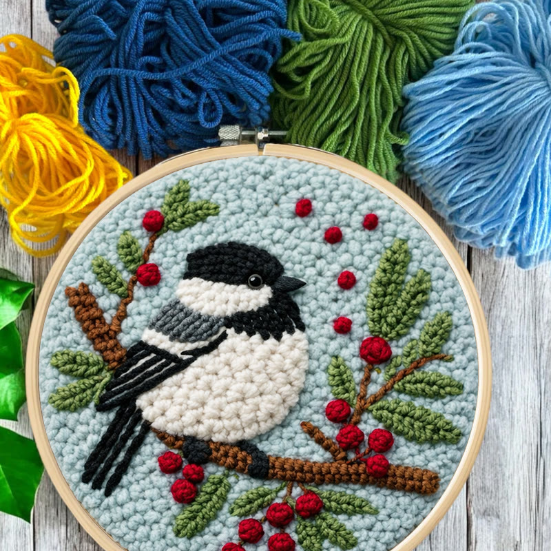 Winter Berry Chickadee Punch Needle Kit - Thoughtful Gift For Her | Adorable Home Decor Piece - image 7