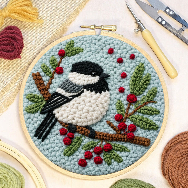 Winter Berry Chickadee Punch Needle Kit - Thoughtful Gift For Her | Adorable Home Decor Piece - image 6
