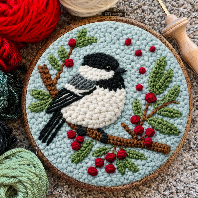 Winter Berry Chickadee Punch Needle Kit - Thoughtful Gift For Her | Adorable Home Decor Piece - image 9