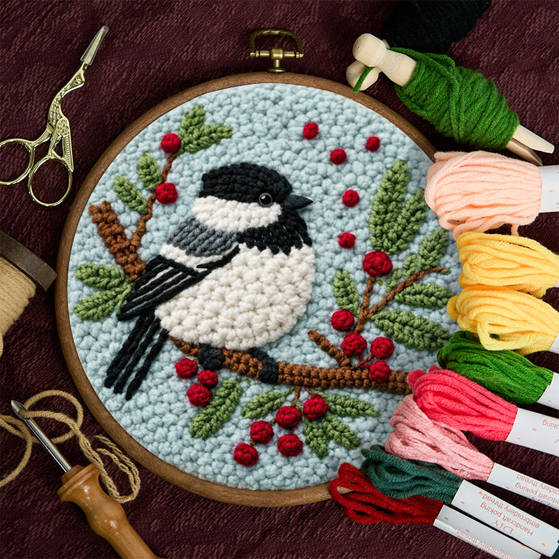 Winter Berry Chickadee Punch Needle Kit - Thoughtful Gift For Her | Adorable Home Decor Piece - image 11
