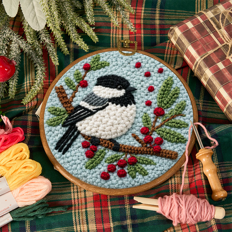 Winter Berry Chickadee Punch Needle Kit - Thoughtful Gift For Her | Adorable Home Decor Piece - image 12
