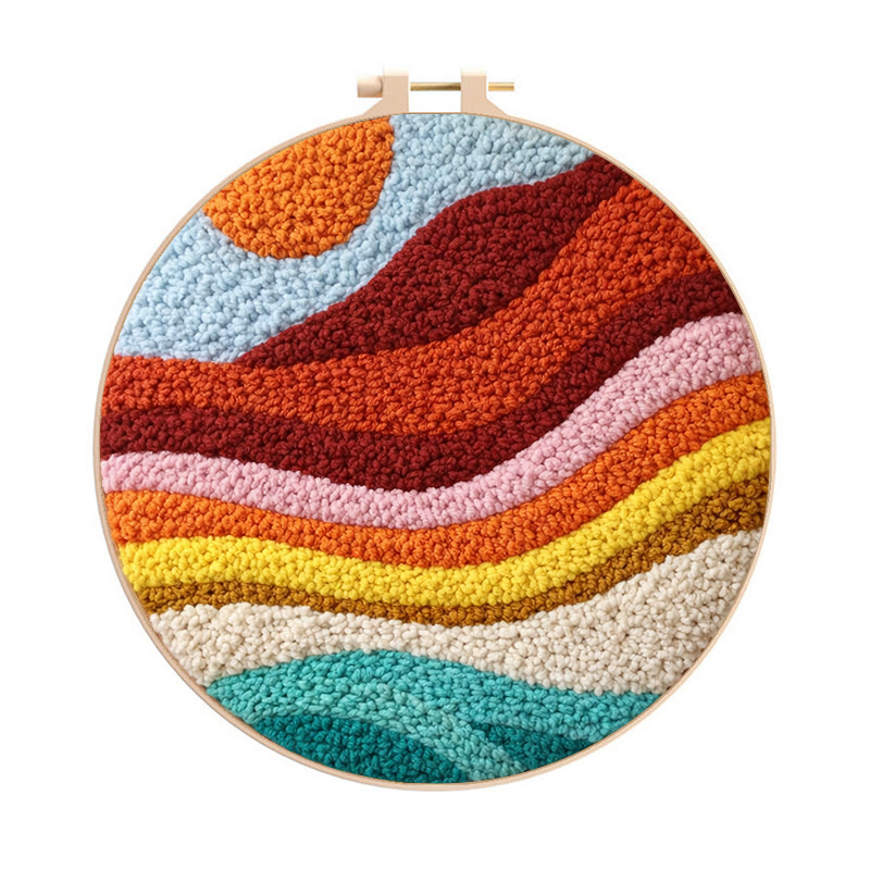 Sunset Wave Landscape Punch Needle Kit - Artistic Diy Project | Novice Friendly Craft Pick - 8 inch Hoop Kit - image 1