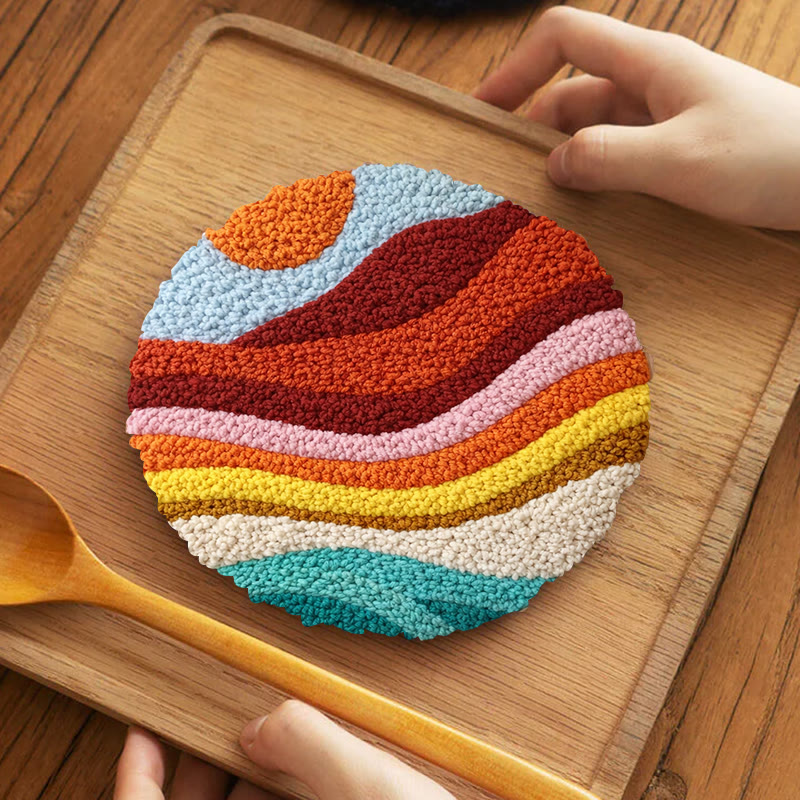 Sunset Wave Landscape Punch Needle Kit - Artistic Diy Project | Novice Friendly Craft Pick - 5 inch Coaster Kit - image 4