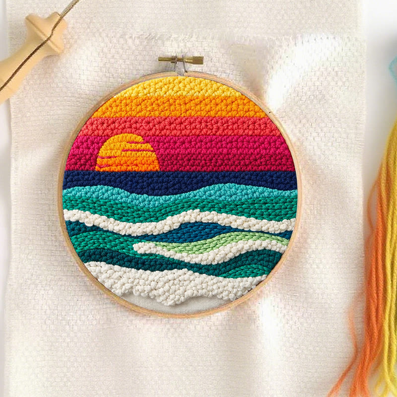 Sunset Ocean Waves Punch Needle Kit - Artistic DIY Experience | Vibrant Coastal Home Accent - image 3