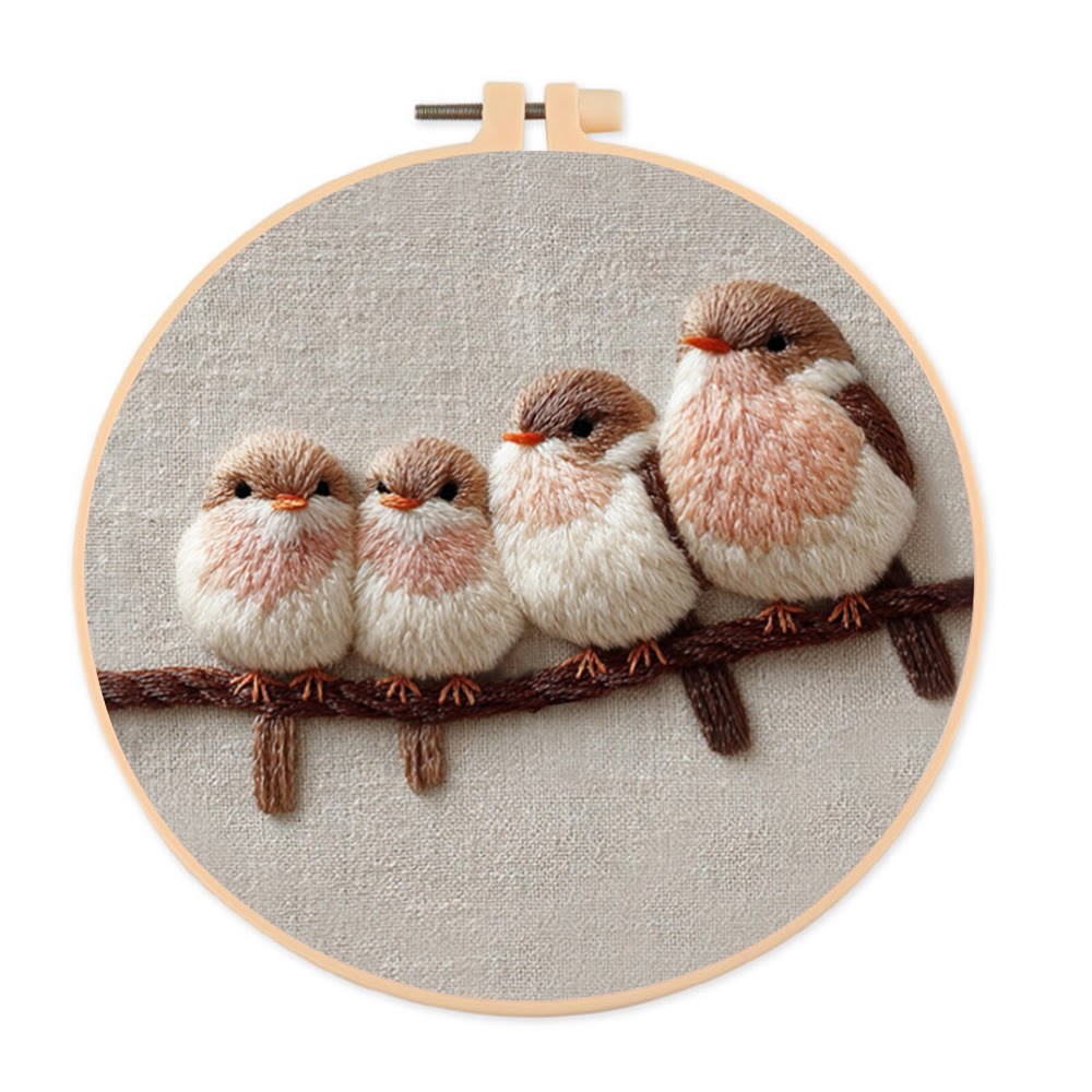 Rubbyoo Embroidery Kit - Four Little Birds | Gentle Thread Painting | Beginner-Friendly DIY - 20*20cm - image 1