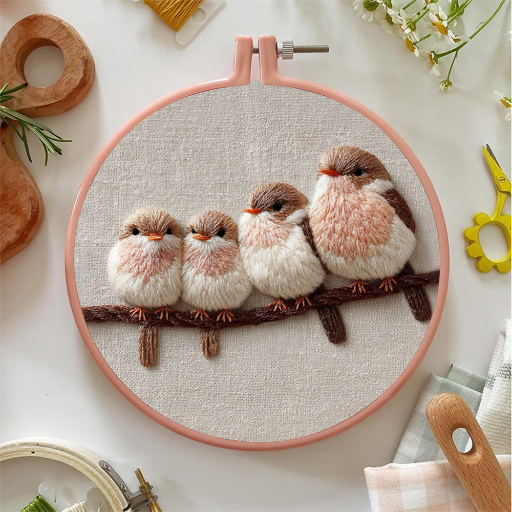 Rubbyoo Embroidery Kit - Four Little Birds | Gentle Thread Painting | Beginner-Friendly DIY - image 3
