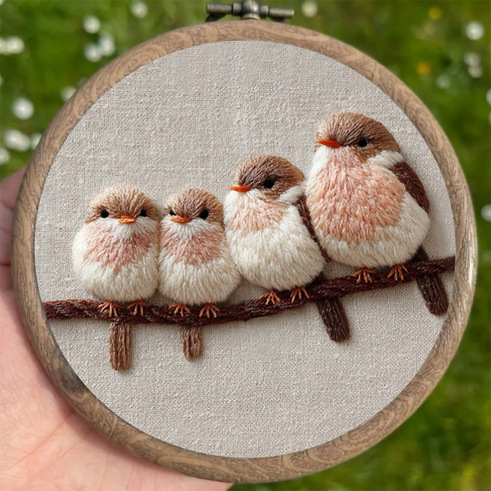 Rubbyoo Embroidery Kit - Four Little Birds | Gentle Thread Painting | Beginner-Friendly DIY - image 2