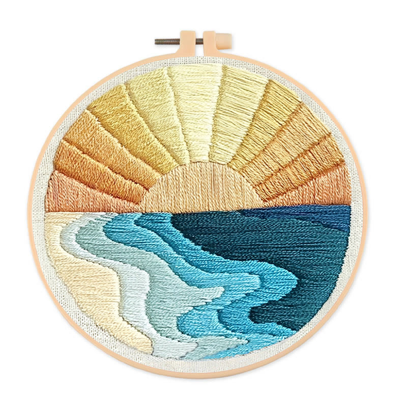 Rubbyoo Embroidery Kit - Sky And Sea | Diy Landscape Hoop Art | Perfect For Desk Decoration  - 20*20cm - image 1