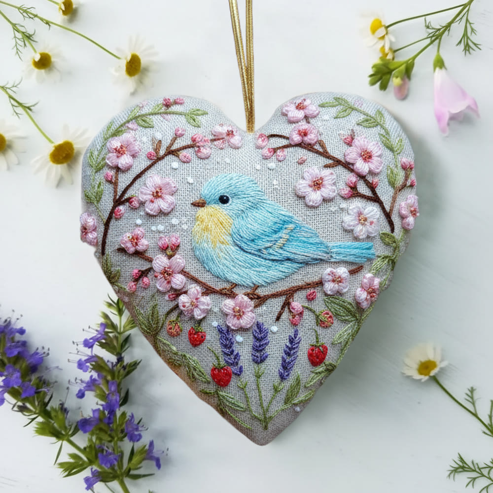 Rubbyoo Heart Embroidery Kit - Cherry Blossom Blue Bird | Novice Friendly Diy | Perfect Anniversary Gift - image 2