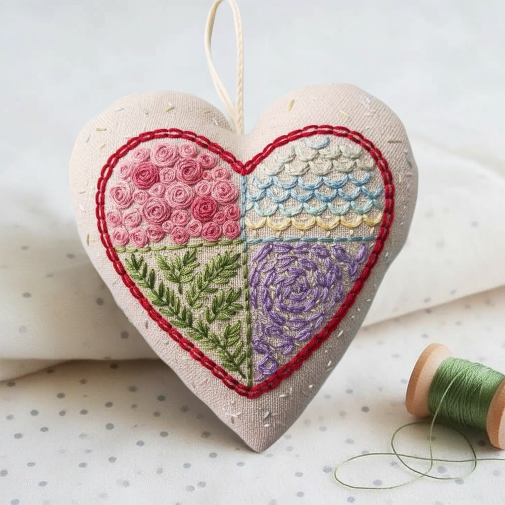 Rubbyoo Heart Embroidery Kit - Patchwork Stitch | Creative Handcraft | Stylish Home Decor - image 3
