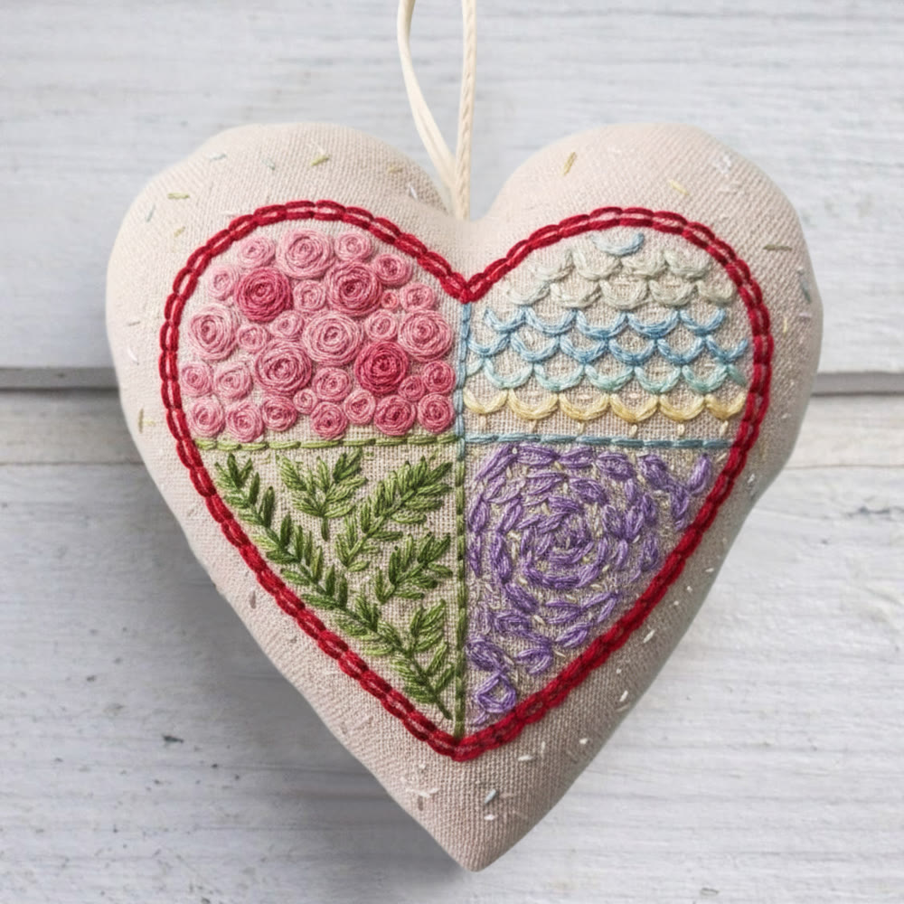 Rubbyoo Heart Embroidery Kit - Patchwork Stitch | Creative Handcraft | Stylish Home Decor - 6 inches hoop kit - image 1