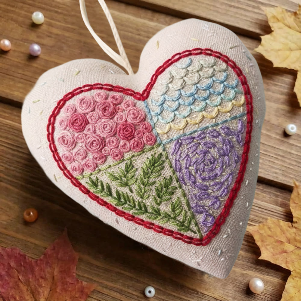 Rubbyoo Heart Embroidery Kit - Patchwork Stitch | Creative Handcraft | Stylish Home Decor - image 2