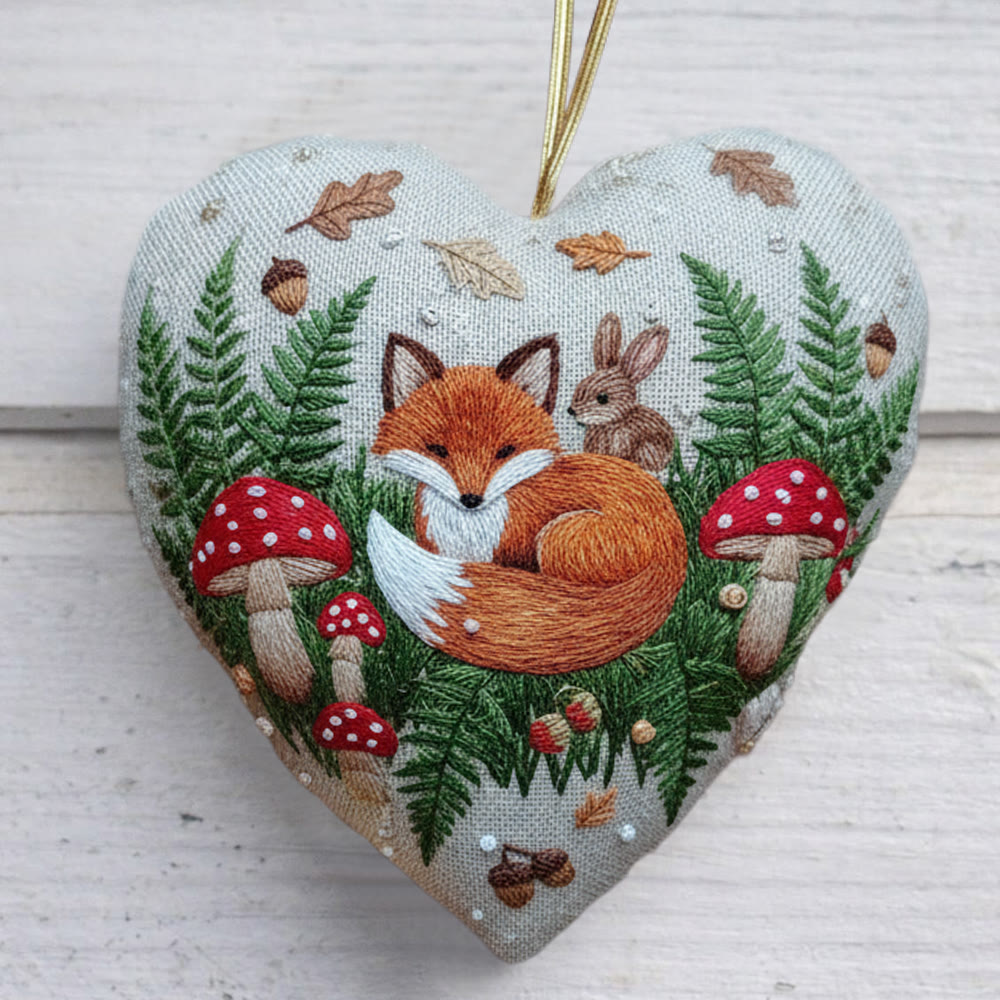 Rubbyoo Heart Embroidery Kit - Woodland Fox | Whimsical Diy Project | Warm Home Hanging - 6 inches hoop kit - image 1