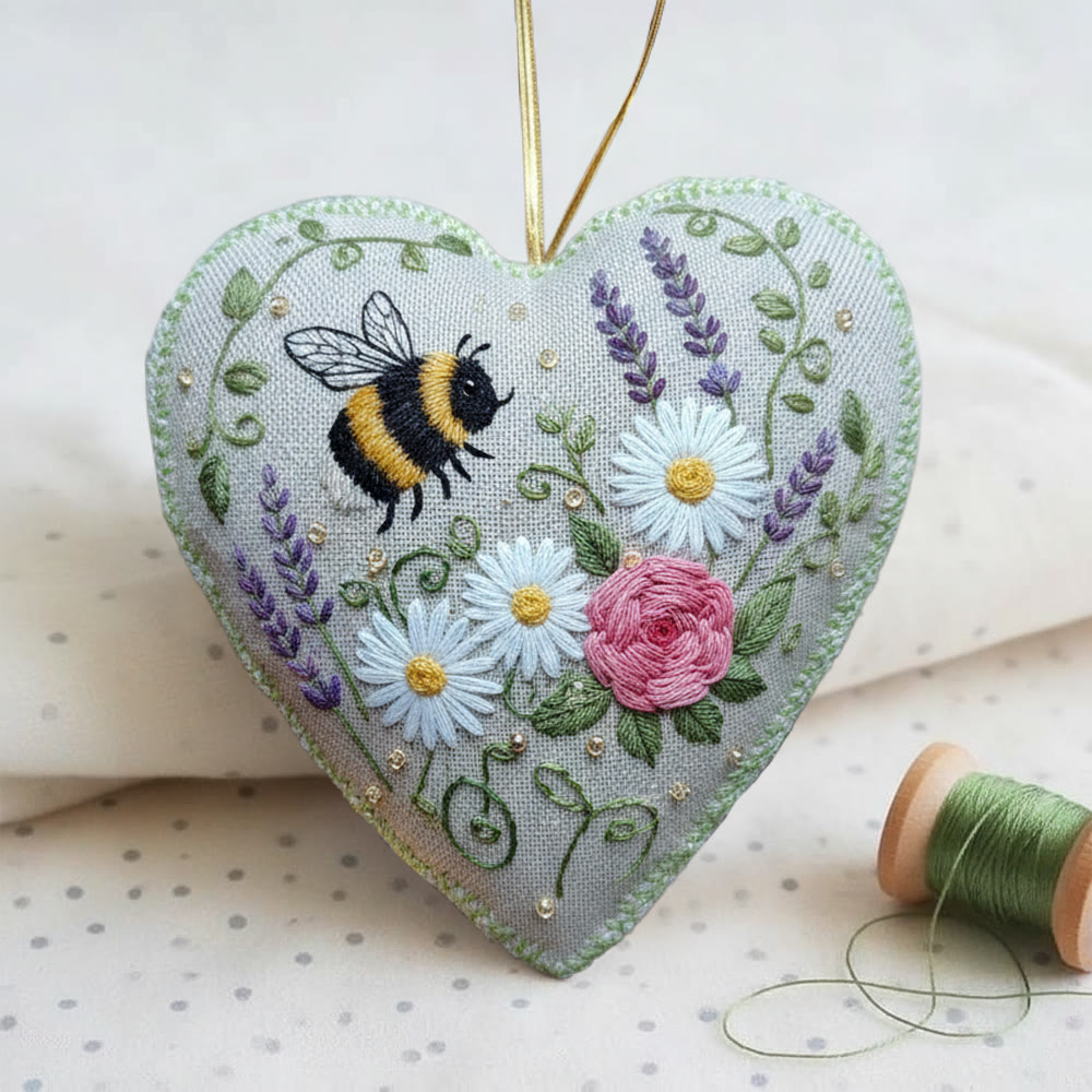 Rubbyoo Heart Embroidery Kit - Bee And Wildflower | Beginner Friendly Craft | Charming Home Accent - image 4
