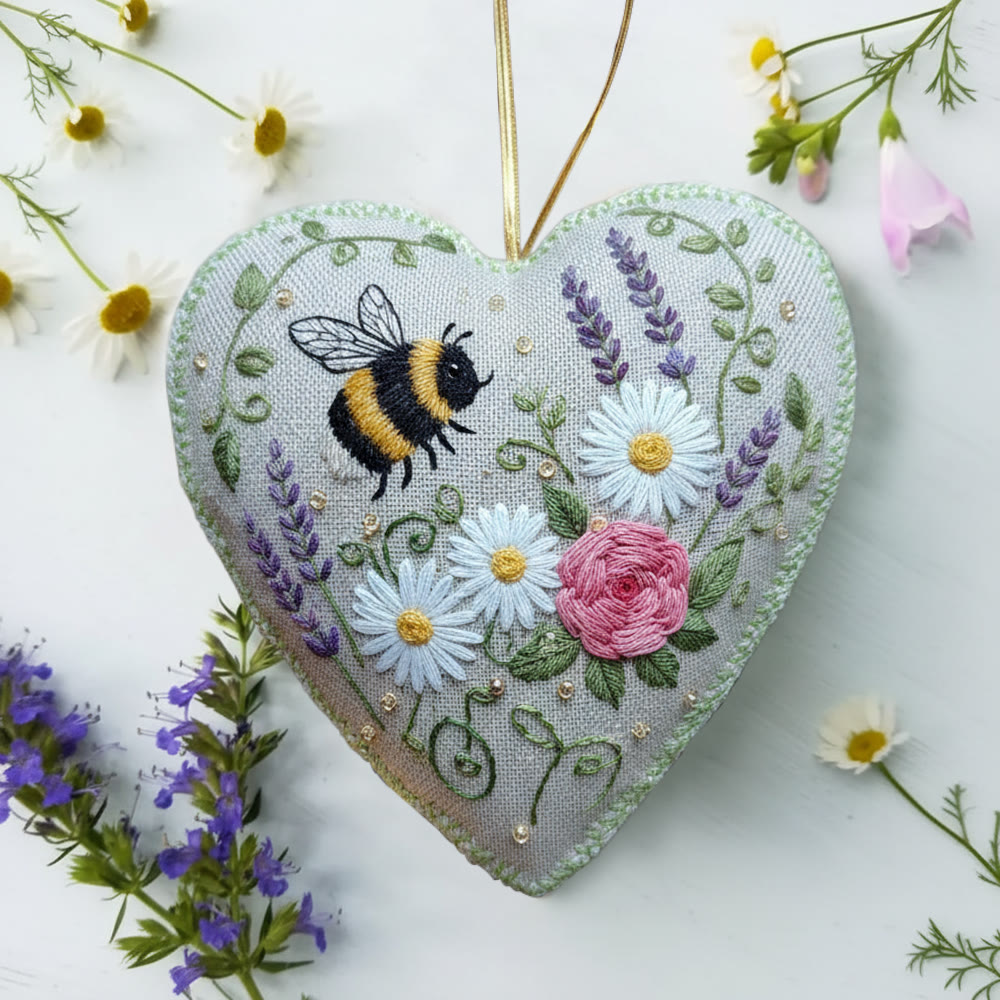 Rubbyoo Heart Embroidery Kit - Bee And Wildflower | Beginner Friendly Craft | Charming Home Accent - image 3